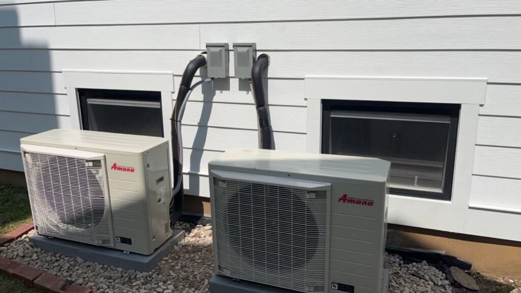 Two Amana ductless heat pump outdoor units installed at a Louisville, KY home