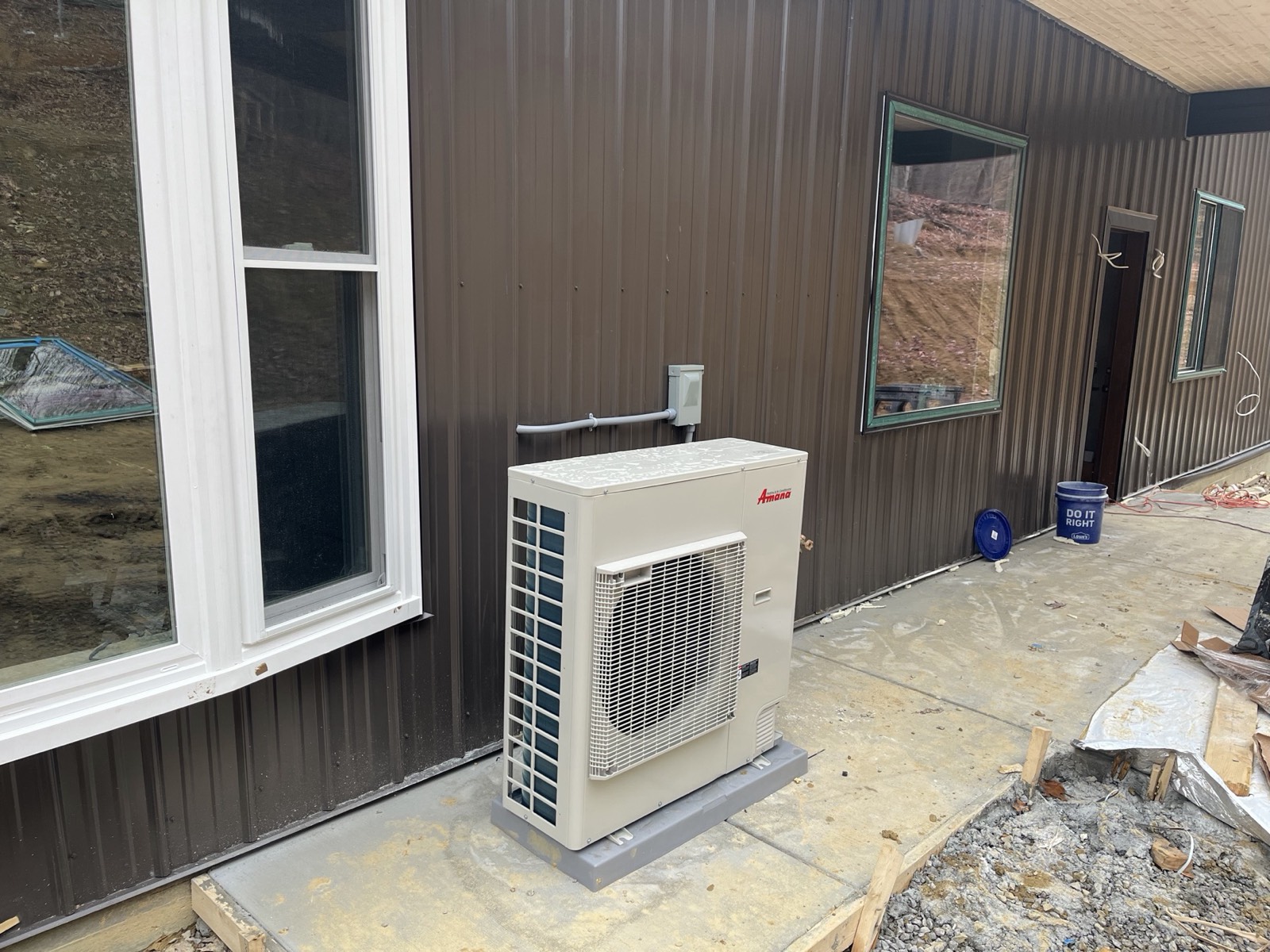 Amana heat pump installed by Litsey Heating and Air at a new building near Louisville, KY